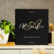 Elegante Monogram Script Zwart Goud Receptenboek