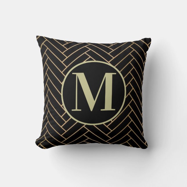 Elegante Monogram Sierkussen in Zwart & Goud (Voorkant)