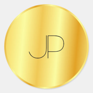 Elegante Monogram Sjabloon Nep Goud Metallic Uitzi Ronde Sticker