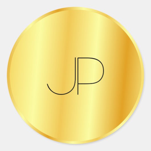 Elegante Monogram Sjabloon Nep Goud Metallic Uitzi Ronde Sticker (Voorkant)