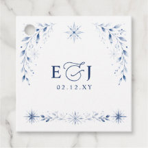 Elegante Monogram Sneeuwvlokken Blauwe Winter Huwe