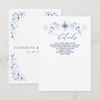Elegante Monogram Sneeuwvlokken Blauwe Winter Huwe Informatiekaartje
