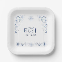 Elegante Monogram Sneeuwvlokken Blauwe Winter Huwe