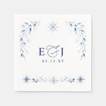 Elegante Monogram Sneeuwvlokken Blauwe Winter Huwe