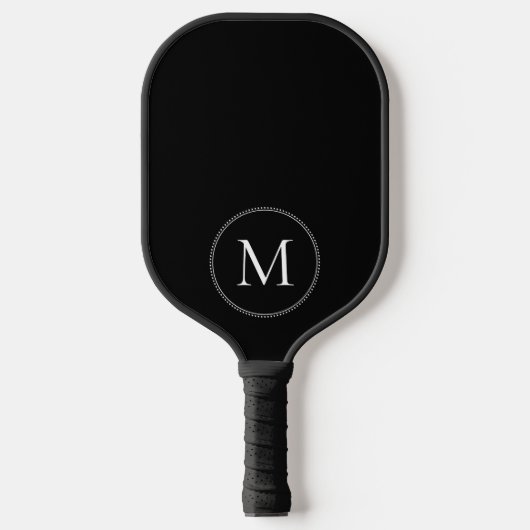 Elegante Monogram Stippelrand Zwart Pickleball Paddle (Voorkant)