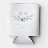 Elegante Monogram Stofblauwe Bruiloft Blikjeskoeler (Voorkant)