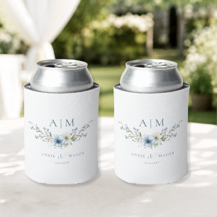 Elegante Monogram Stofblauwe Bruiloft Blikjeskoeler