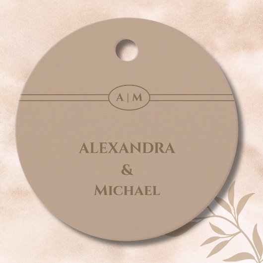 Elegante Monogram Taupe bruiloft Dank u Bedankjes Labels