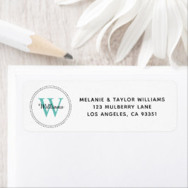 Elegante Monogram Teal Groene Retouradreslabel Etiket