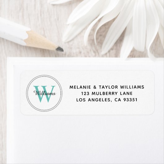 Elegante Monogram Teal Groene Retouradreslabel Etiket (Insitu)
