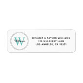 Elegante Monogram Teal Groene Retouradreslabel Etiket (Voorkant)