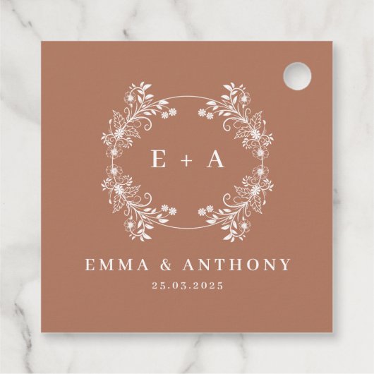 Elegante Monogram Terracota bruiloft Bedankjes Labels (Achterkant)