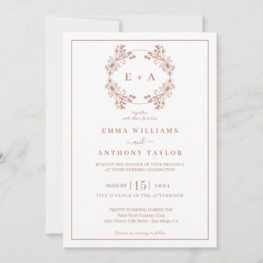 Elegante Monogram Terracota bruiloft Kaart (Voorkant)