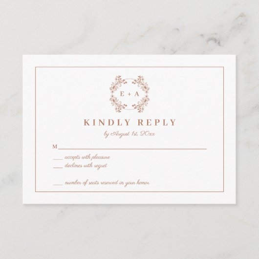 Elegante Monogram Terracota Wedding RSVP Kaart (Voorkant)