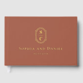 Elegante monogram terracotta bruiloft namen datum gastenboek (Voorkant)