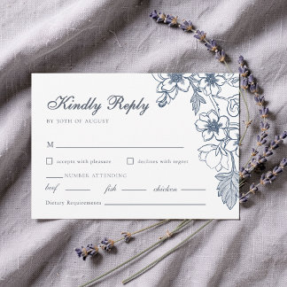 Elegante Monogram Trouw Bloemetjes Beige Franse To RSVP Kaartje