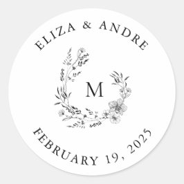 Elegante Monogram Trouw Klassieke Ronde Sticker