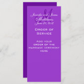 Elegante Monogram Trouwkerkprogramma's Paarse Programmakaart (Voorkant / Achterkant)