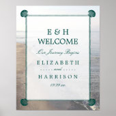 Elegante Monogram & Turkoois Scallop Strandtrouw Poster (Voorkant)