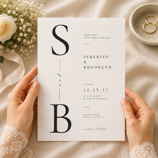 Elegante Monogram Typografie Trouwdag Kaart