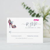 Elegante Monogram Vlinder Gehakt-Schoen Bruiloft RSVP Kaartje (Staand voorkant)