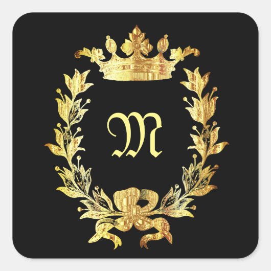 Elegante monogram voor zwart en goud vierkante sticker (Voorkant)
