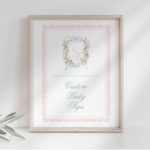 Elegante Monogram Wapenschild Baby Shower Aangepas Poster
