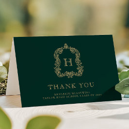 Elegante Monogram Wapenschild Donkergroen Goud Afs Bedankkaart