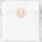 Elegante Monogram Warme Rosa Aardtinten Bruiloft Ronde Sticker (Tas)