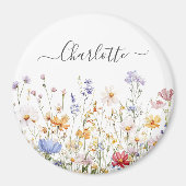 Elegante Monogram Watercolor Kleurrijke Wilde Bloe Magneet (Voorkant)