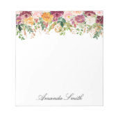 Elegante Monogram Watercolor Roos Bloementuin Notitieblok (Voorkant)