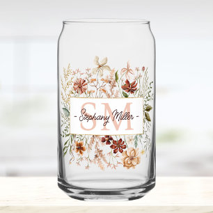 Elegante Monogram Waterverf Herfst Wilde Bloem Blo Blikvorm Glas
