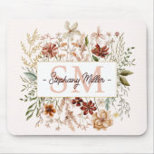 Elegante Monogram Waterverf Herfst Wilde Bloem Blo Muismat (Voorkant)
