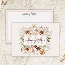 Elegante Monogram Waterverf Herfst Wilde Bloem Blo