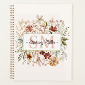 Elegante Monogram Waterverf Herfst Wilde Bloem Blo Planner (Voorkant)