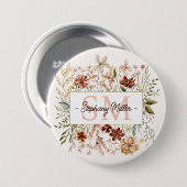 Elegante Monogram Waterverf Herfst Wilde Bloem Blo Ronde Button 7,6 Cm (Voorkant /achterkant)