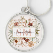 Elegante Monogram Waterverf Herfst Wilde Bloem Blo Sleutelhanger (Voorkant)