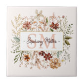 Elegante Monogram Waterverf Herfst Wilde Bloem Blo Tegeltje (Voorkant)