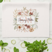 Elegante Monogram Waterverf Herfst Wilde Bloem Blo Theedoek (Gevouwen)