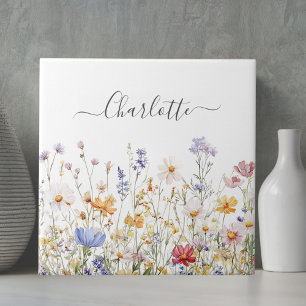 Elegante Monogram Waterverf Kleurrijke Wilde Bloem Tegeltje
