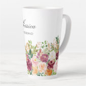 Elegante Monogram Waterverf Roos Bloementuin Latte Mok (Rechterhoek)