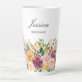 Elegante Monogram Waterverf Roos Bloementuin Latte Mok (Voorkant)