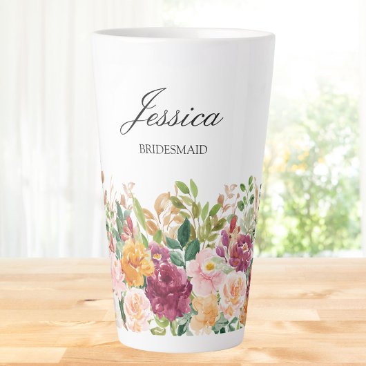 Elegante Monogram Waterverf Roos Bloementuin Latte Mok