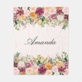 Elegante Monogram Waterverf Rozen Tuin Bloem Fleece Deken (Voorkant)