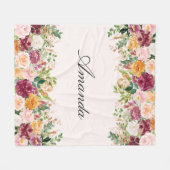 Elegante Monogram Waterverf Rozen Tuin Bloem Fleece Deken (Voorkant (Horizontaal))