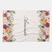 Elegante Monogram Waterverf Rozen Tuin Bloem Theedoek (Horizontaal)