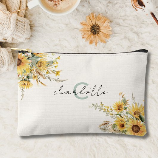 Elegante Monogram Waterverf Zonnebloem Boeket Etui