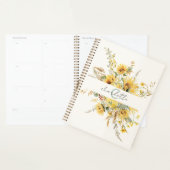 Elegante Monogram Waterverf Zonnebloem Boeket Planner (Display)