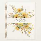Elegante Monogram Waterverf Zonnebloem Boeket Planner (Voorkant)