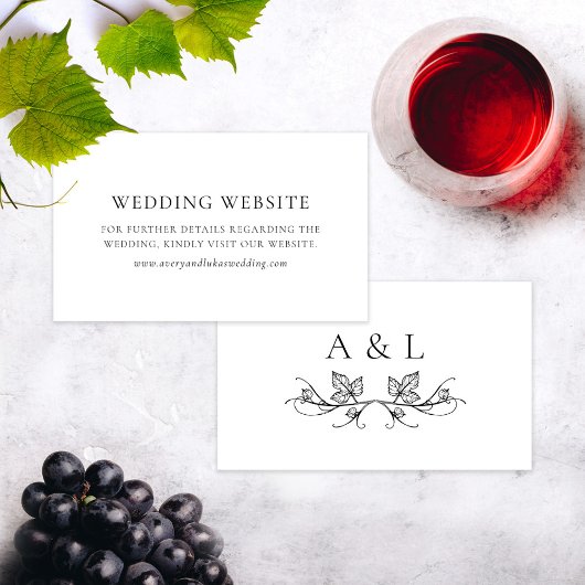 Elegante Monogram Wijngaard Trouwwebsitekaart Informatiekaartje